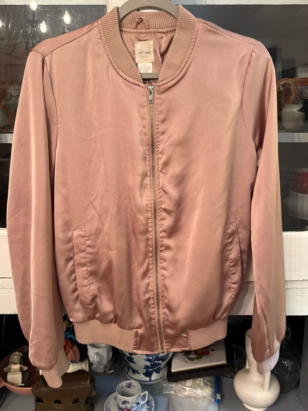 Wet Seal Dusty Rose Satin Bomber Jacket